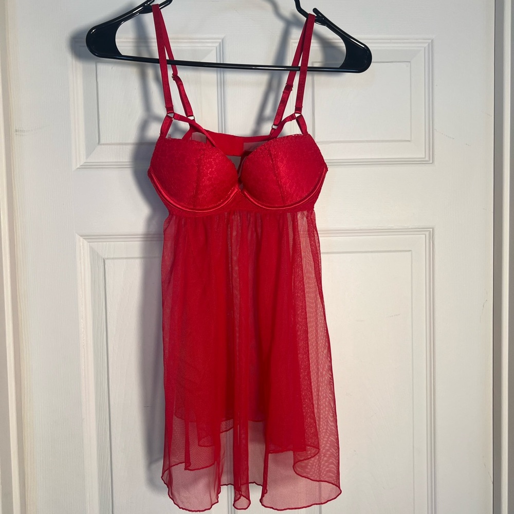 Victoria's Secret Women's Red Adjustable Straps Lace Lingerie Sz 32B Small
